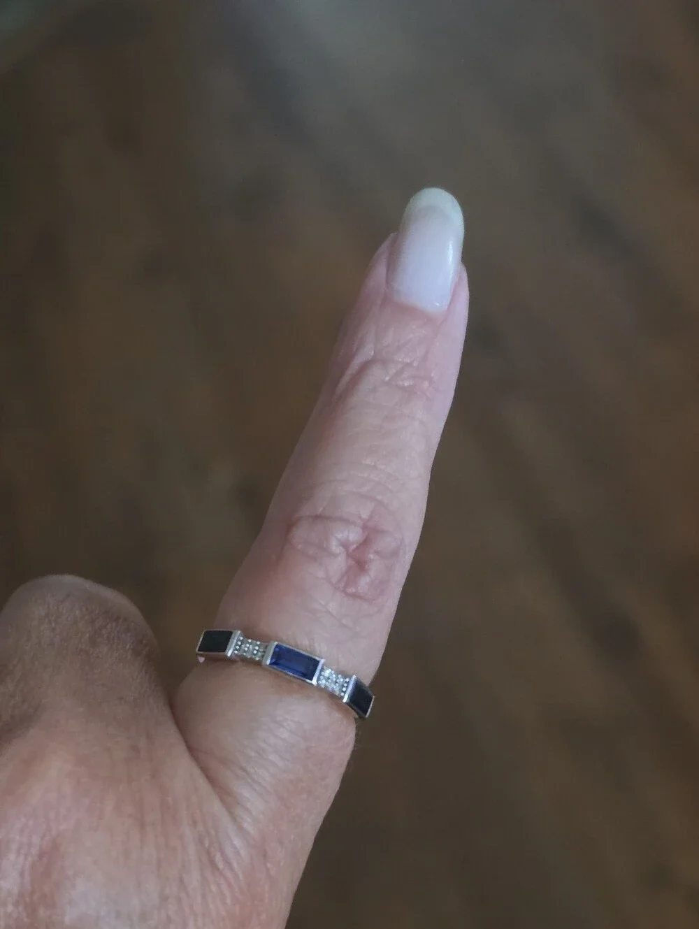Blue Sapphire-Style Channel Bar Ring